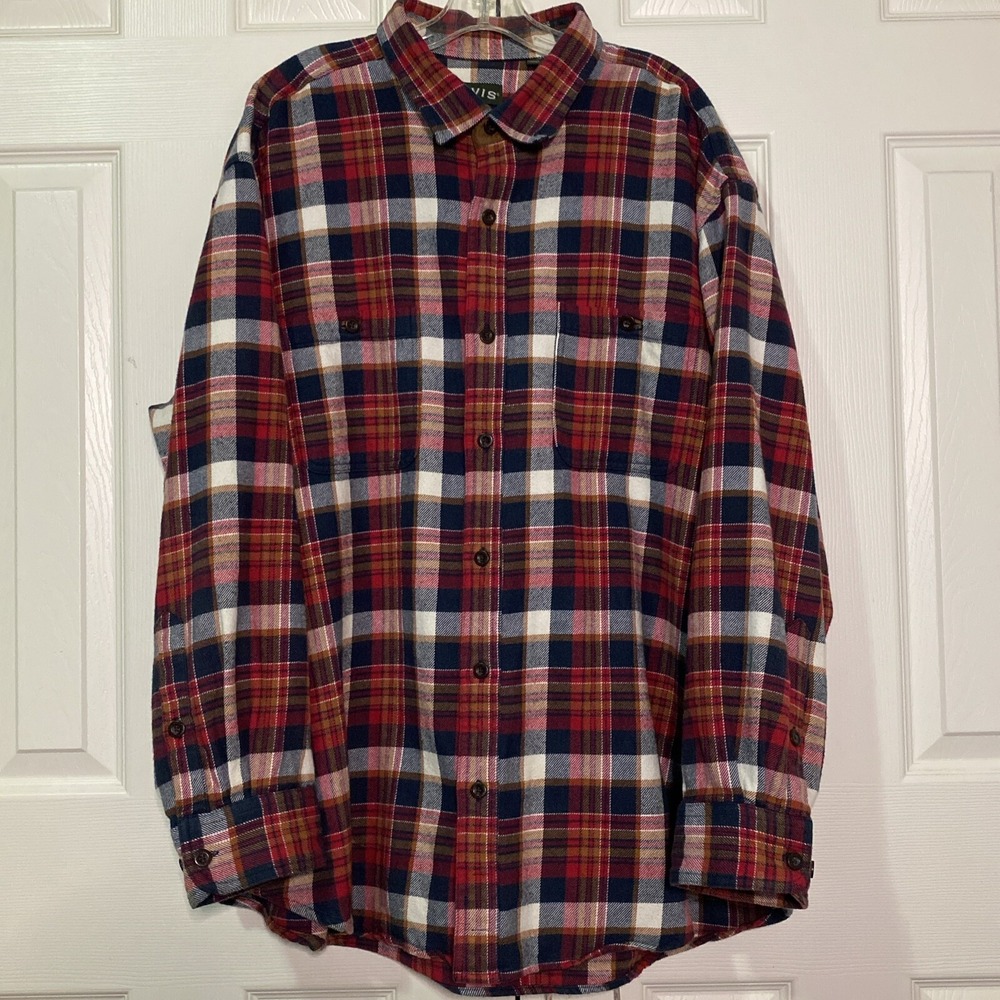 Orvis shirt Mens XXL Red Plaid festive outdoor camping Flannel thick cotton